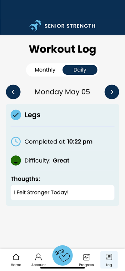 Senior Strength workout log
