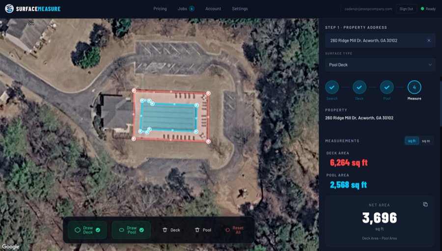 SurfaceMeasure measuring a pool deck from satellite imagery